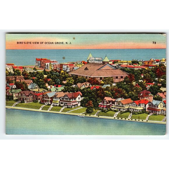 Vintage Bird's-Eye View Postcard Ocean Grove NJ Auditorium 1939 - Picture 1 of 2